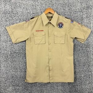 Boy Scouts Of America Shirt Mens Medium Tan Uniform Scout Patches BSA Outdoors